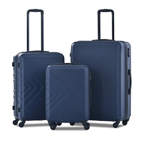 Navy 3 Piece Lightweight Luggage Set - ABS Hard Shell Suitcases with Lock and Smooth Wheels (20/24/28 inches)