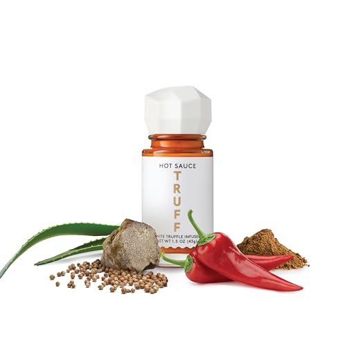 Image of TRUFF White Truffle Hot Sauce 4-Pack Mini Set, Portable Travel Bottles, White Truffle and Red Chili Peppers with Coriander, Gift Idea for the Hot Sauce Fans, (1.5 oz, Pack of 4)