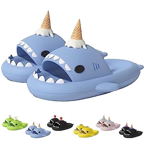 Ice Cream Shark Slides, Shark Slippers with 3D Funny Fins, Unisex Shark Slide for Women Men, Cute Cartoon Cloud Shark Slides Soft Thick Sole Non-Slip Novelty Open Toe Sandals