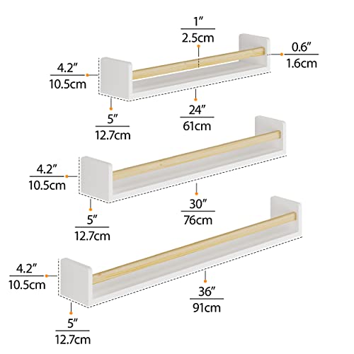 Wallniture Multisize Madrid Floating Bookshelves Kids Room Bookshelf Nursery Shelves For Wall Kitchen Organization Set Of 3, White #TOP5