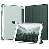 MoKo Coque pour iPad 9e/8e/7e Génération 10,2 Pouces 2021/2020/2019 avec Porte Crayon, Mince Légère à Trois Volets Coque avec PC Arrière Translucide Robuste, Veille/Réveil Auto, Vert Nuit