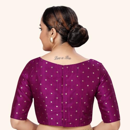 Image of Studio Shringaar Women Cotton Silk Silky Brocade Readymade Elbow Length Sleeves Saree Blouse Choli