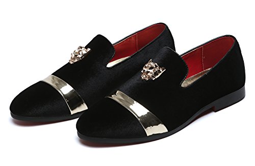 Mens Velvet Loafers Slippers with Gold Buckle Wedding Dress Shoes Slip-on Smoking Flats Black Blue Red4