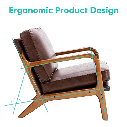 Joybase Lounge Arm Chair, Mid Century Modern Accent Chair, Wood Frame Armchair For Living Room, Bedroom (Brown, Pu Leather) #TOP2