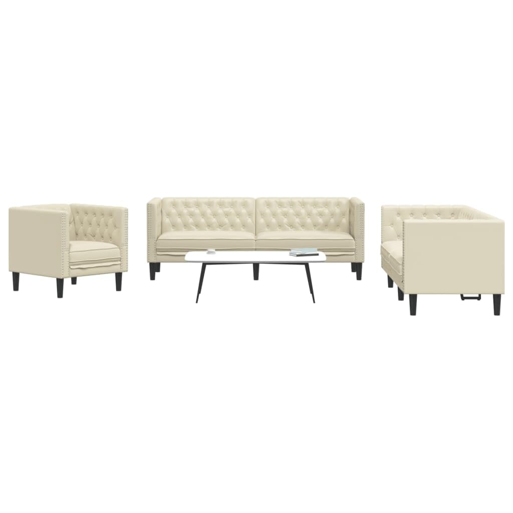 Générique Ensemble de canapé Chesterfield 3 pcs crème Similicuir,Meubles, Canapés,3209268