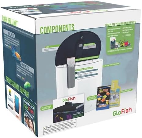 Back of GloFish aquarium kit box detailing components