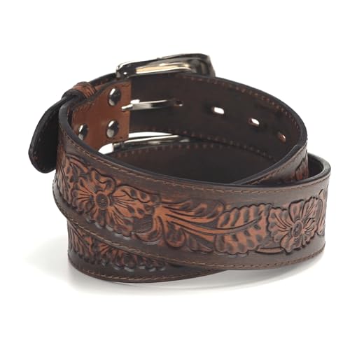 Nocona Men's Embossed Floral Tapered Belt, Brown, Size 344