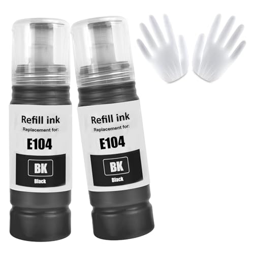 ASEKER E104 Tinte 2 Schwarz Kompatibel T104 für ET-2810 ET-2815 ET-2820 ET-2825 ET-2710 ET-2711 ET-2712 ET-2714 ET-2715 ET-2720 ET-2721 ET-2726 ET-4700 ET-4800 Drucker (BK*2)