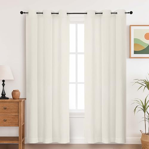 Simplebrand Cream Curtains 183 cm Long Eyelet Curtains for Living Room Windows, Faux Linen Textured Soft Airy Curtains for Bedroom, Thick Modern Privacy Cafe Eyelet Drapes, 140 Wx183 L cm, 2Pcs