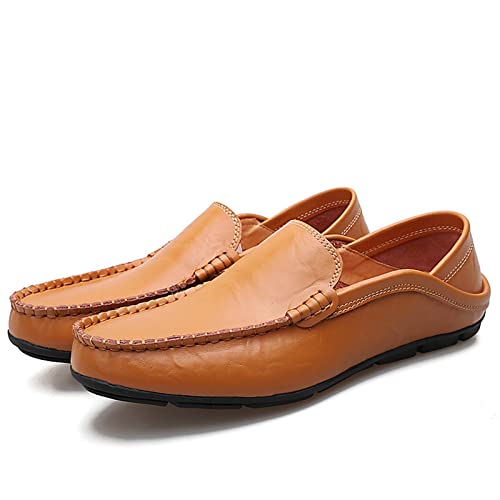 Easy to put and remove Driving Moccasins Loafer Shoes For Men Breathable Lightweight Driving Loafers Leather Resistant Flexible Flat Heel Lightweight Anti-slip Outdoor for all occasions ( Color : Brow