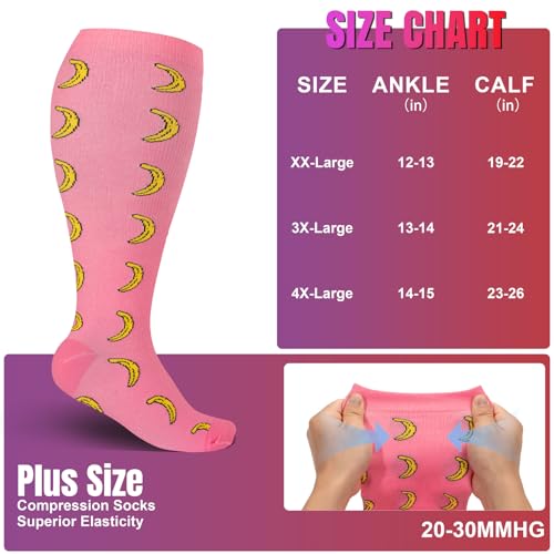 Image of bropite 3 /4 Pairs Plus Size Compression Socks Extra Wide Calf Women&Men 20-30mmHg Support Dancing Cycling Running Climbing