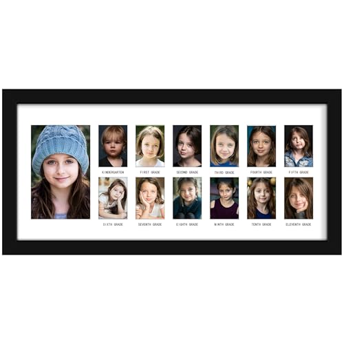 Image of DUENPY 8x18 School Year Picture Frame K-12 Displays One 4x6 Photo and Twelve 2x3 inch Pictures Graduation Photo Collage Wall Mount Black