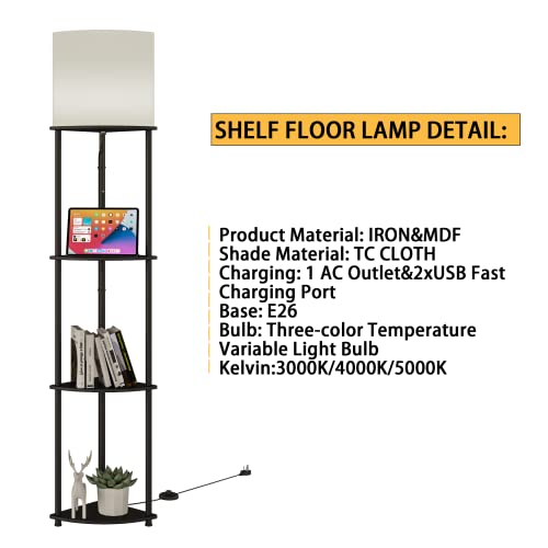 LUMIVISION Floor Lamp with Shelves, Pull Chain Corner Shelf Floor Lamps with 2 USB Fast Charging Ports, Floor Lamp for… - Image 5