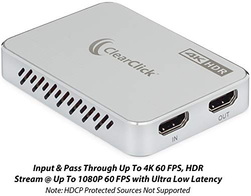 ClearClick 4K HD Capture Stick - Input & Passthrough Up to 4K60 HDR - Record & Live Stream at Up to 1080P60 - Record & Live Stream from HDMI, Gaming Systems, Camcorders, DSLRs - No Drivers Required