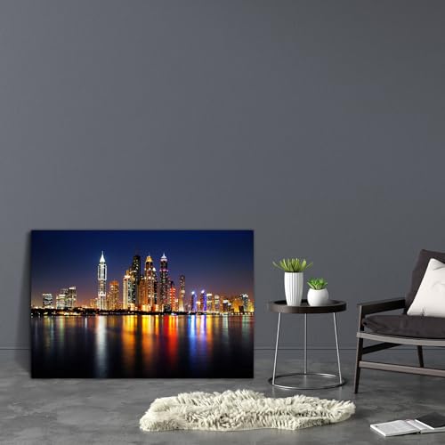 Image of Pitaara Box Dubai Marina At Dusk, UAE | Canvas Painting for Bedroom & Living Room | Engineered Wood Frame | 27 x 18 inch (69 x 46 cms)