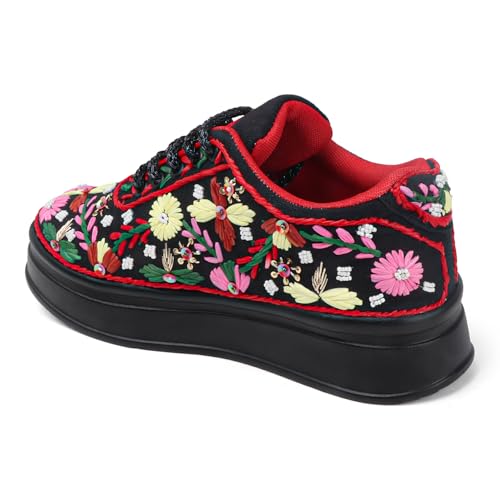 Image of Vendoz Women Hand Embroidery Wedding Party Bridal Floral High Heel Sneakers I Cushioned Insole I Comfortable Wear Wedge Shoes I for Ladies and Girls