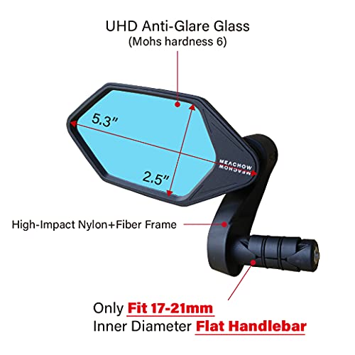 Image of New Bar End Bike Mirror, Crystal UHD Automotive Grade Glass Lens E-Bike Mirrors, Scratch Resistant, Safe Rearview Mirrors, (Blue Left Side) ME-022LB
