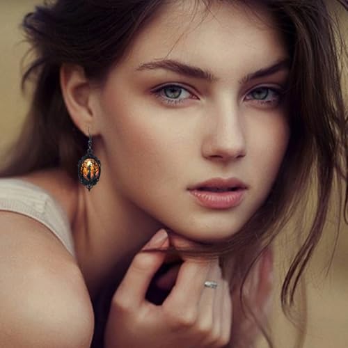 Vintage Gothic Mystery Witch Cameo Earrings - Punk Style Crystal Glass Witch Dangle Earrings2