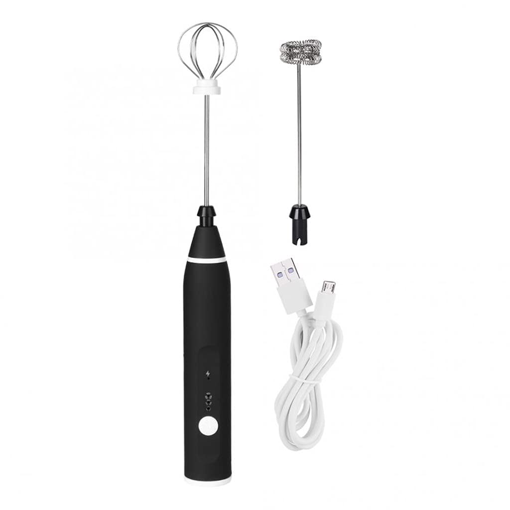 Frullino per Le Uova Elettrico Automatico Montalatte Frullatore Regolabile a 3 velocità con Ricarica USB (Nero 17,3x3cm)