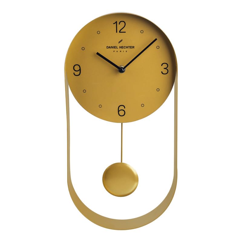 Image of Daniel Hechter Paris Aveyron Collection Wall Clock, Silent Sweep Non-Ticking Quartz Movement,15.75Inch(40 cm) Gold Dial, Oval All-Metal Frame,Metal Pendulum,Modern Clock for Home & Office - DHCL1006