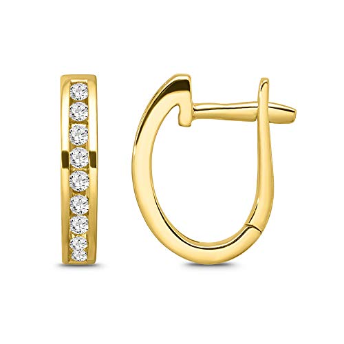 10K Yellow Gold Natural Diamond Hoop Earrings (1/5 Cttw, I-J Color, I2 Clarity) #TOP3