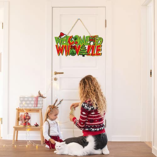 Whoville Christmas Door Hanging Signs Welcome To Whoville Wooden Hanging Sign Christmas Tree Ornaments Front Door Decorations Christmas Grinch Themed Party Decor Supplies Indoor Outdoor #TOP6