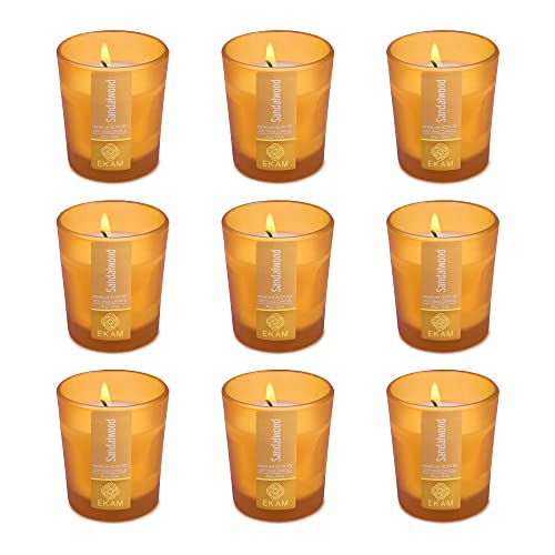 Image of EKAM Sandalwood Votive Soy Wax Scented Candle, 40 Grams, 10 Hours Burn Time| Long Lasting Premium Candles | Ideal for Home Decor | Gifting & Aromatherapy (Pack of 9)