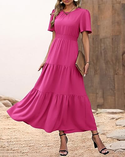 Image of PRETTYGARDEN Women's Casual Smocked Boho Floral A-Line Maxi Dress 2026