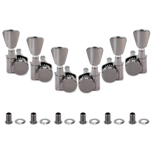 FJB Guitar 1:21 String Tuner 3L+3R- Locking Tuners Machine Heads Set Tuning Key Pegs For Acoustic or Electric Guitar-Black Nickle