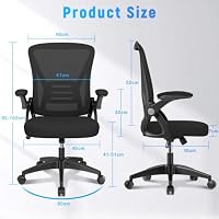 naspaluro Bürostuhl mit Verstellbaren Armlehnen, Ergonomischer Schreibtischstuhl mit Netzbespannung, Lordosenstütze, Höhenverstellbarer, Gepolstertem Sitzkissen, 360° Drehstuhl, Schwarz – Ansicht 3