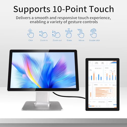 Image of 21.5 Inch Capacitive Multi-Touch Screen Industrial Monitor, 16:9 FHD Display 1920 x 1080P, Built-in Speakers, USB, VGA& HD Ports, Digital Signage Displays and Player for Advertising