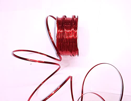 OMX 1 Roll, 60 Mtr, Twisting Wire Ribbon Also Known as Twist N Tie Wire. 4mm Wide x 0.5 Thick Wire .for Decoration, Crafts, Knoting Gifts & Multi Products (Red)