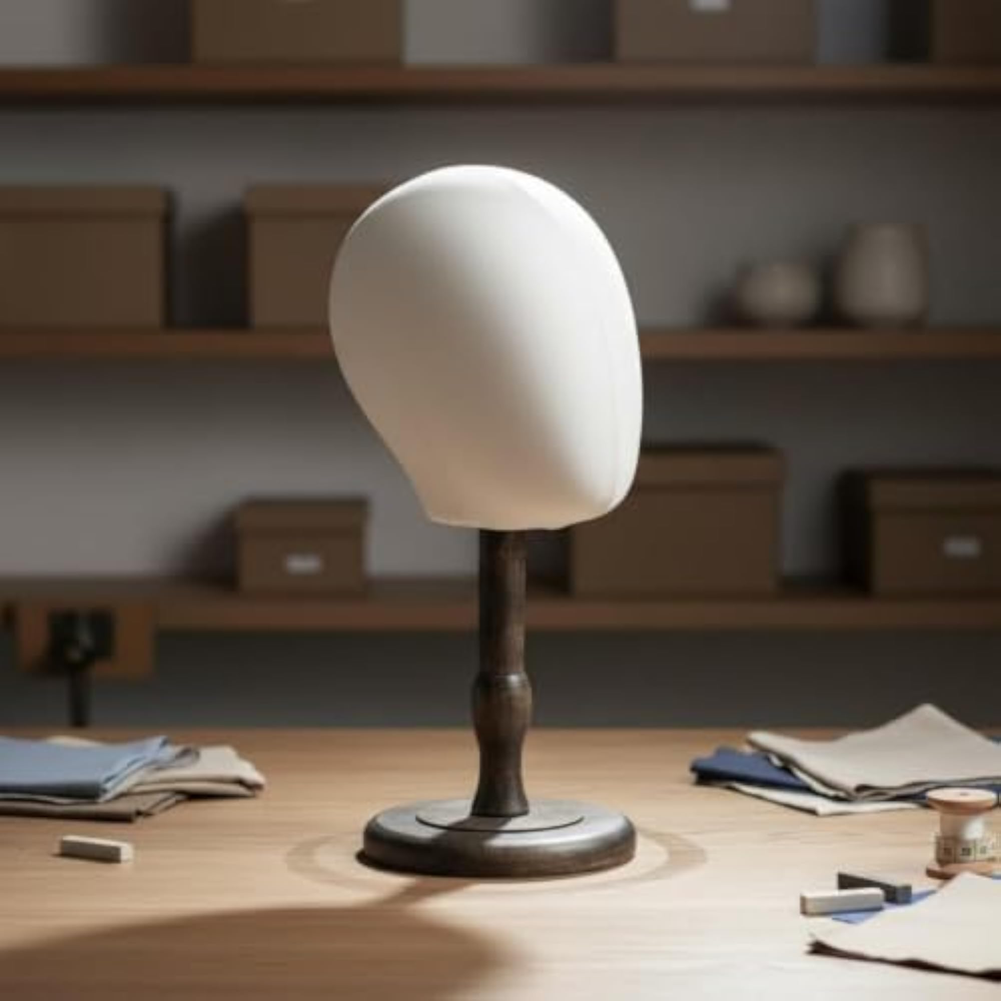 Linen Covered Textile Mannequin Head Stand for Display