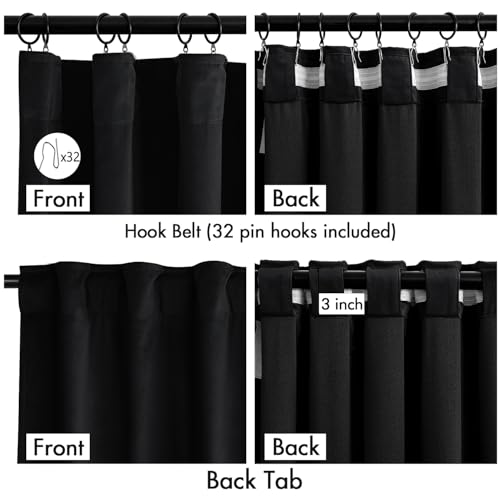 Image of MIULEE Velvet Curtains 50W x 96L 2 Panels Black Blackout Curtains | Luxury velvet fabric, pinch pleat design, back tab hooks, thermal insulated, blackout light blocking, for living room bedroom