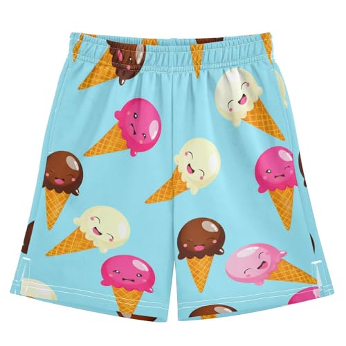 J JOYSAY Cartoon Ice Cream Cone Boys Athletic Shorts Kids Youth Casual Shotrs with Elastic Waistband Pockets