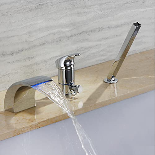 Robinet de lavabo divisé 3 trous à LED avec mitigeur cuivre et douchette - 3