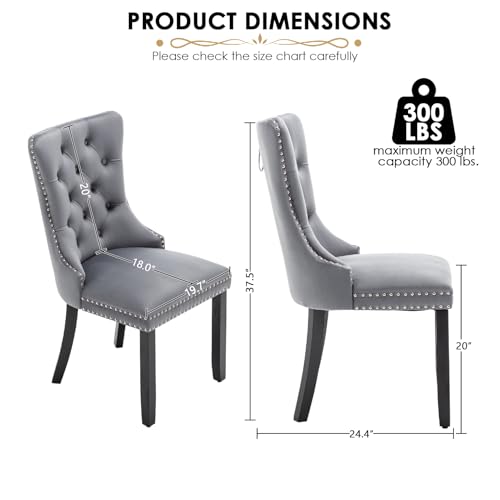 Image of Velvet Dining Chairs, Tufted Kitchen & Dining Room Chairs, Grey, Set of 2