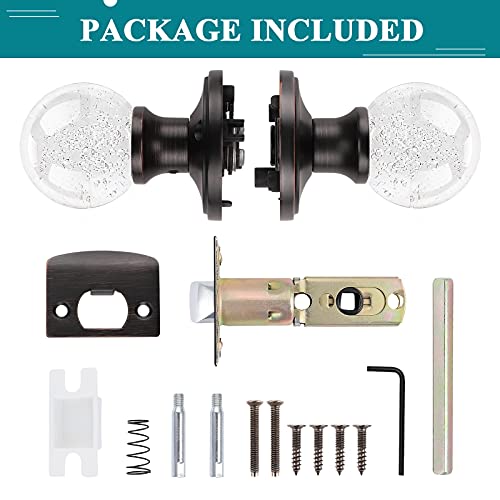 Orger 6 Pack Passage Door Knobs For Interior Hallway And Closets, Round Clear Bubble Ball Glass Door Knobs, Heavy Duty Crystal Door Knobs With Round Rosette In Oil Rubbed Bronze Finish #TOP4