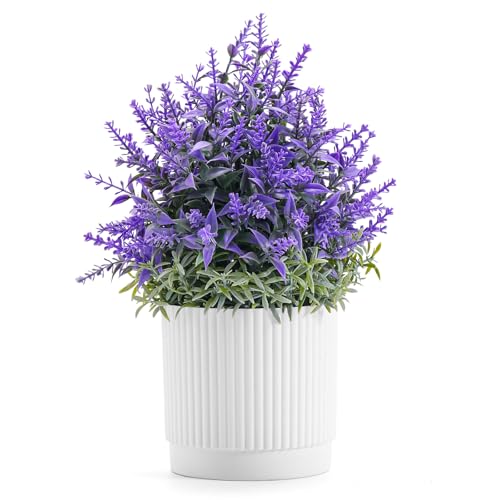 Coferset Lavender Small Fake Plant, 11.2' Artificial Lavender Flowers in Pots, Faux Purple Potted Plants for Bathroom, Kitchen, Bedroom, Farmhouse Shelves, Desk & Office Decor