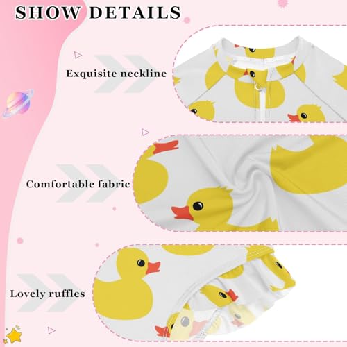 Girls Long Sleeve One Piece Swimsuits UPF 50+ Quick Dry Rashguard Bathing Suits Yellow Rubber Duck White4