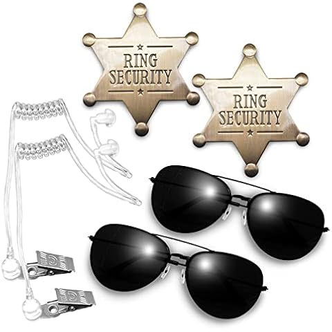 Yuchew Secret Service Cosplay Set Ring Security Wedding Ring Bearer Gifts Police Spy FBI Toys Accessory, Include 2 PCS Acoustic Earpiece Tube Headsets, 2 PCS Ring Bearer Sunglasses, 2 PCS Ring Cover