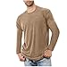 Mens Long Sleeve Pajama Shirt Crew Neck Plain T-Shirt Fall Fashion Soft Comfort Pullover Loose Fit Lightweight Blouse Khaki