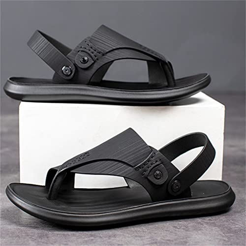 Men Shoes Vintage Real Leather Non-Slip Beach Slip-On Sandals Travel Slippers Black Brown(42)2