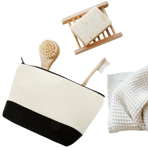 Image of Muka 6 Pack Burlap Makeup Bag, Two Tone Gusseted Cosmetic Case, 9 x 5-1 /2 x 3-1 /2 Inch