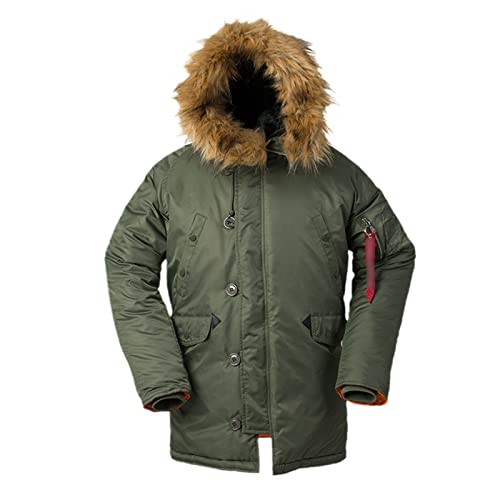 Parka militaire homme vert L - Veste d'hiver longue et manteau chaud épais