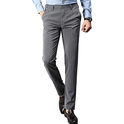 Men's Classic Fit Flat Front Pant Lightweight Wrinkle Resistant Chino Pant Plaid Casual Relaxed-fit Trousers (Grey 1,36)