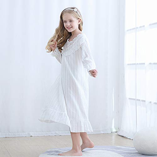 Girls Cotton Nightgowns,Vintage Princess Long Sleeve Night Gown Pajama Dress for Toddler Kids 3-12 Years4