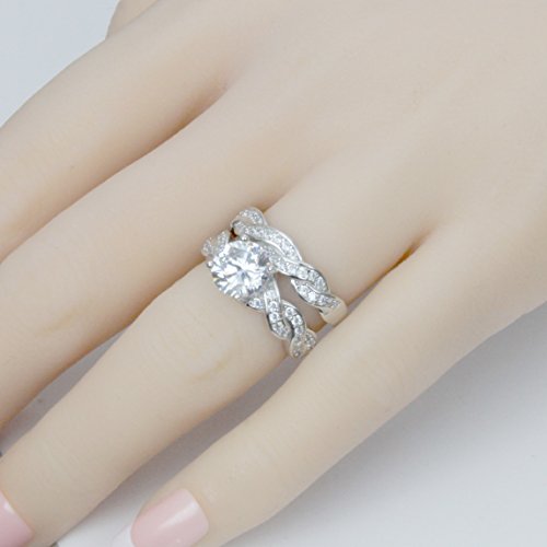 Metal Factory Sterling Silver 925 CZ Cubic Zirconia Infinity Wedding Engagement Ring Set4