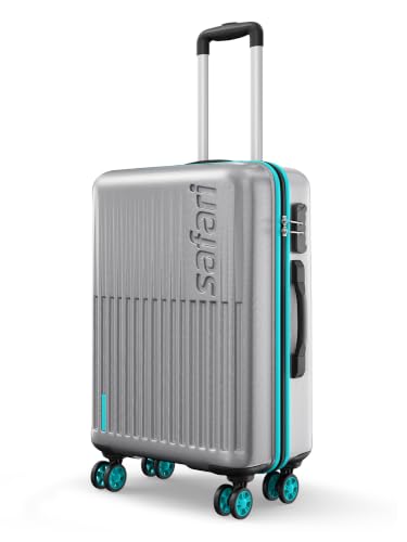 Image of Safari Medium Astra Neo 8 Wheels 66cm Size Check-in Trolley Bag, Hard Case Polycarbonate, 360 Degree Wheeling Luggage for Men & Women, Travel Bag, Suitcase for Travel, Silver