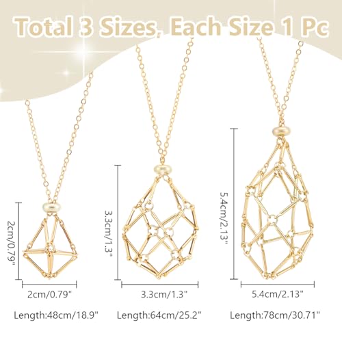 UNICRAFTALE 3Pcs 2-5.4cm 18K Gold Plated Adjustable Crystal Necklace Holder Empty Stone Holder Nets Necklace Pendant with Empty Crystal Cage Macrame Pouch for Pendant Necklaces Making - Image 4